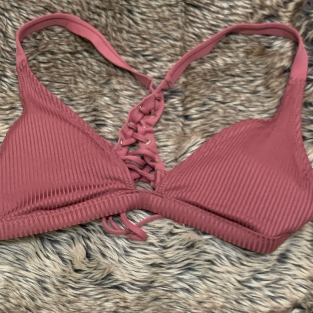 Victoria’s Secret Pink Brown ribbed lace up bikini top Size S